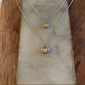 Crystal Swarovski Double Circle Necklace, Sterling Silver Necklace Chain .925